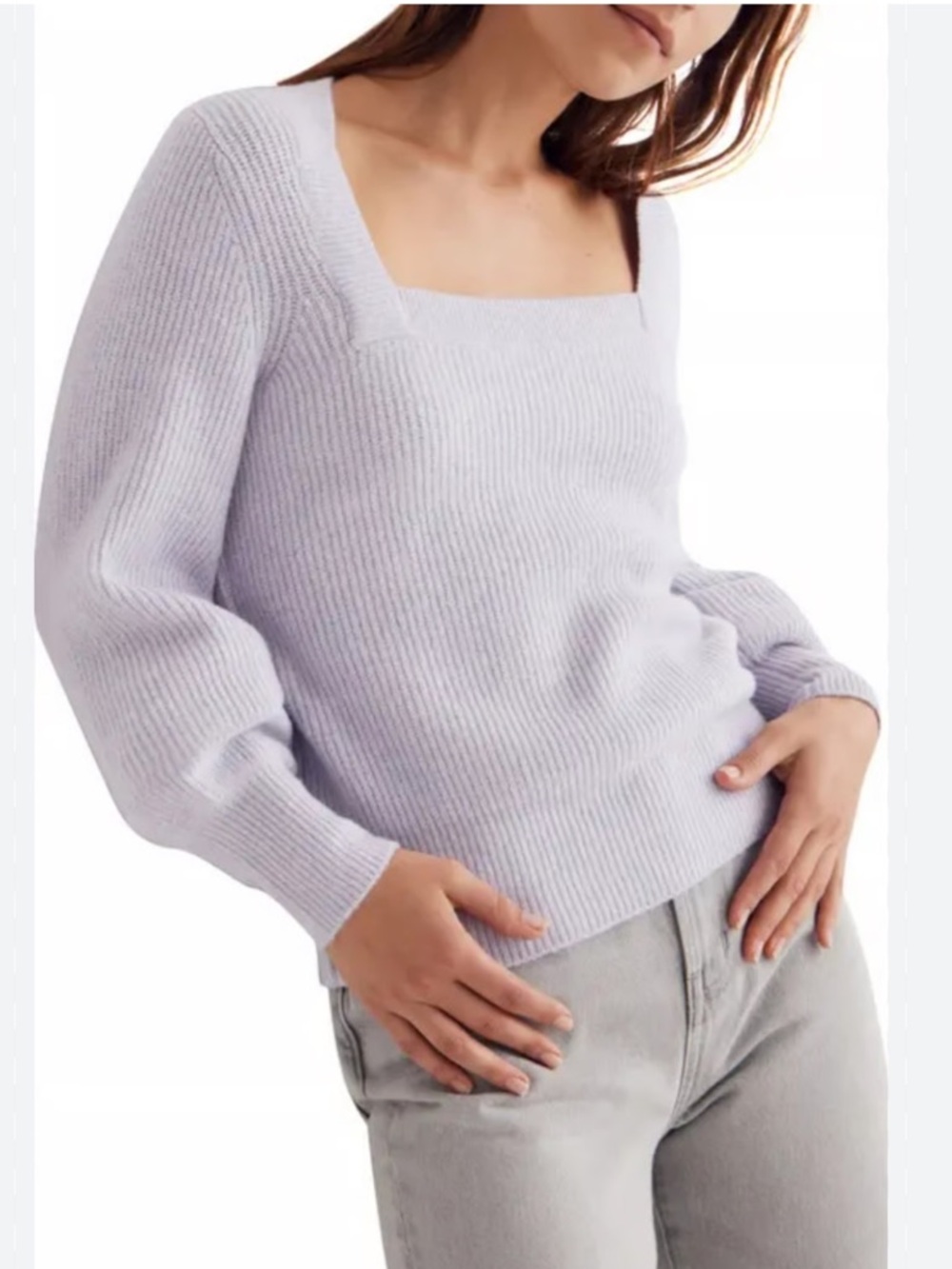 Madewell Melwood Lavender Square-Neck Ribbed Knit Sweater